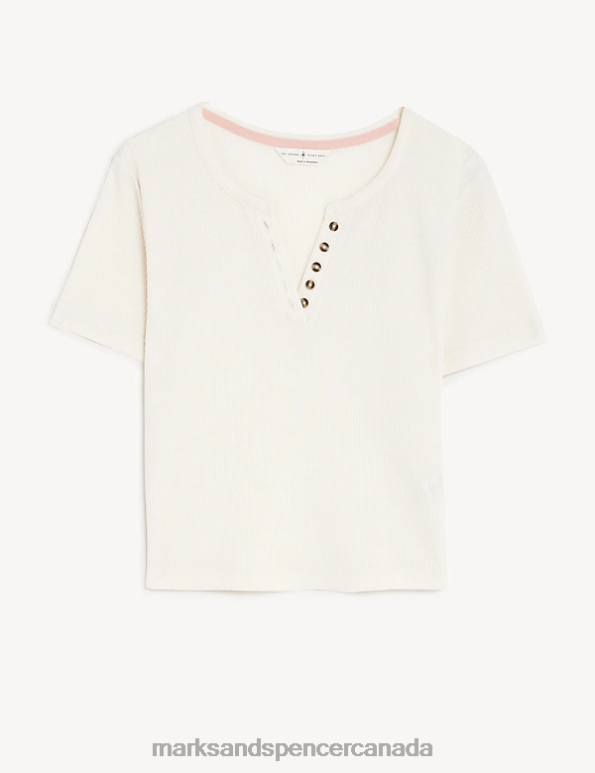Marks and Spencer Canada - Unisex Ivory Lingerie Marks & Spencer Cotton Blend Waffle Pyjama Top 20VTD3671