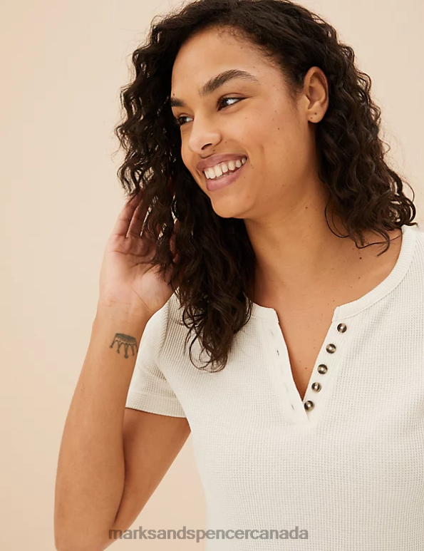 Marks and Spencer Canada - Unisex Ivory Lingerie Marks & Spencer Cotton Blend Waffle Pyjama Top 20VTD3671