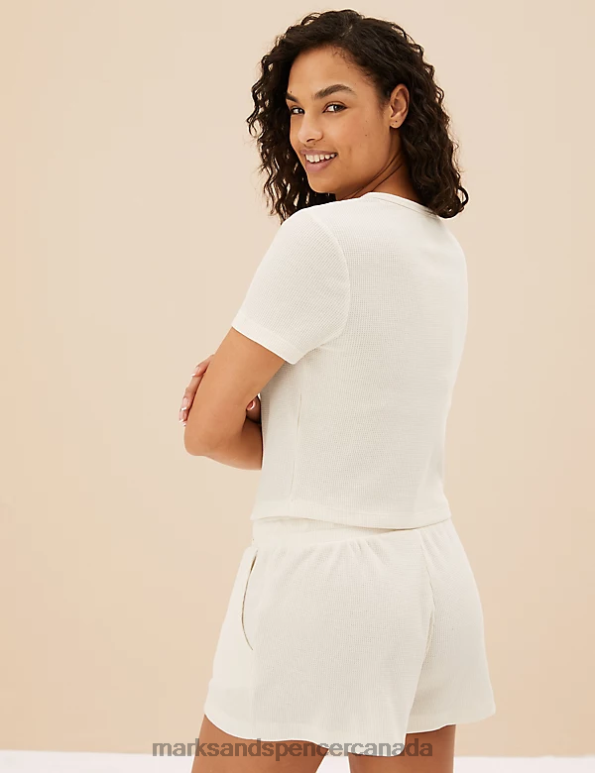 Marks and Spencer Canada - Unisex Ivory Lingerie Marks & Spencer Cotton Blend Waffle Pyjama Top 20VTD3671