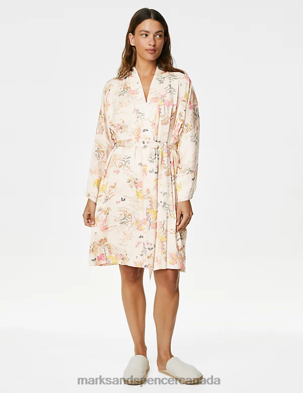 Unisex Ivory Mix Lingerie Marks & Spencer Dream Satin Printed Short Robe 20VTD3347 - Marks and Spencer online
