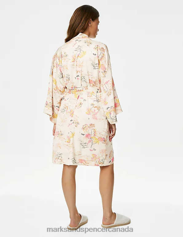Unisex Ivory Mix Lingerie Marks & Spencer Dream Satin Printed Short Robe 20VTD3347 - Marks and Spencer online