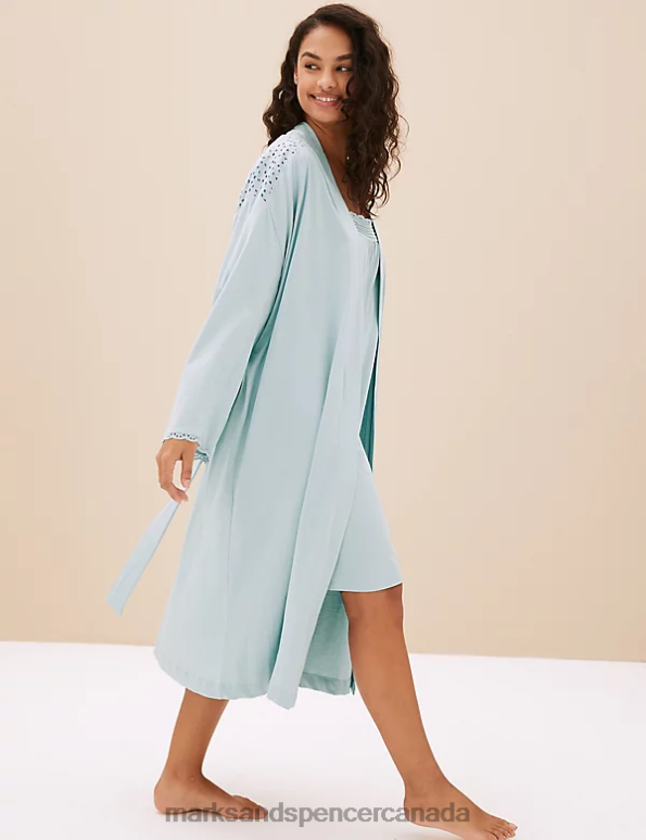 Unisex Light Blue Lingerie Marks & Spencer Pure Cotton Tie Dressing Gown 20VTD3544 - Marks and Spencer online