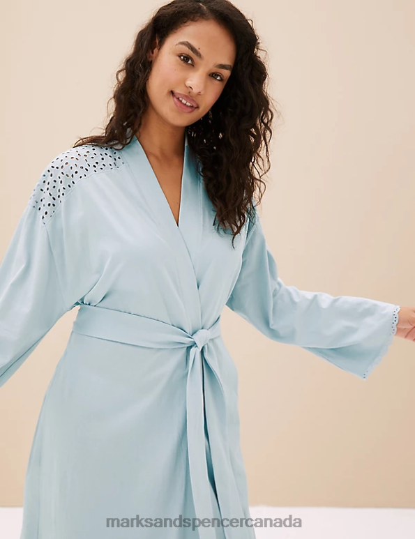 Unisex Light Blue Lingerie Marks & Spencer Pure Cotton Tie Dressing Gown 20VTD3544 - Marks and Spencer online