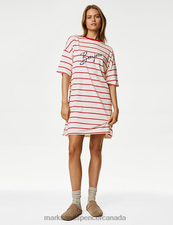 Marks and Spencer sale - Unisex Red Mix Lingerie Marks & Spencer Striped Slogan Nightdress 20VTD3346