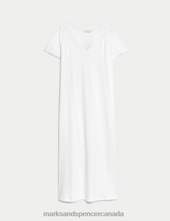 Unisex White Lingerie Marks & Spencer Pure Cotton Broderie Trim Long Nightdress 20VTD3383 - Marks and Spencer online