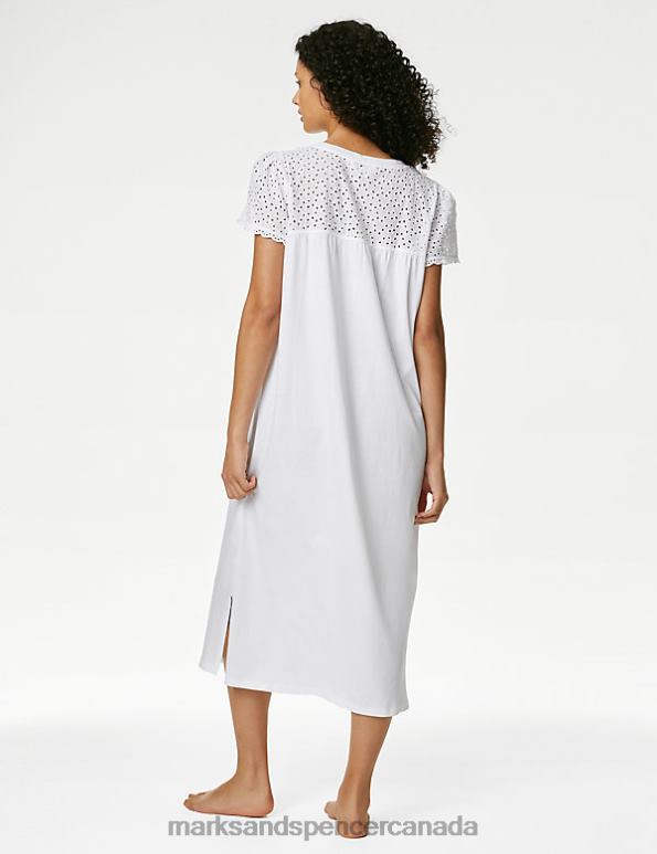 Unisex White Lingerie Marks & Spencer Pure Cotton Broderie Trim Long Nightdress 20VTD3383 - Marks and Spencer online