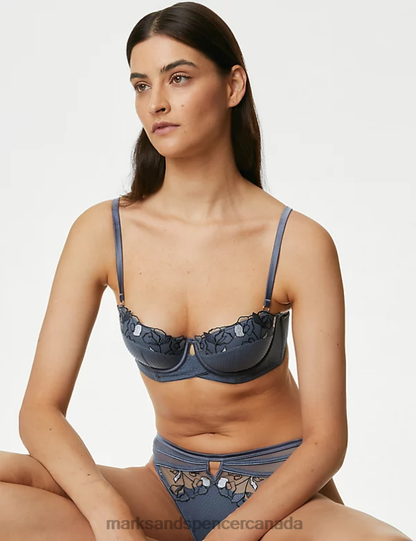 Marks and Spencer Canada - Unisex Air Force Blue Lingerie Marks & Spencer Iris Embroidery Thong 20VTD3772