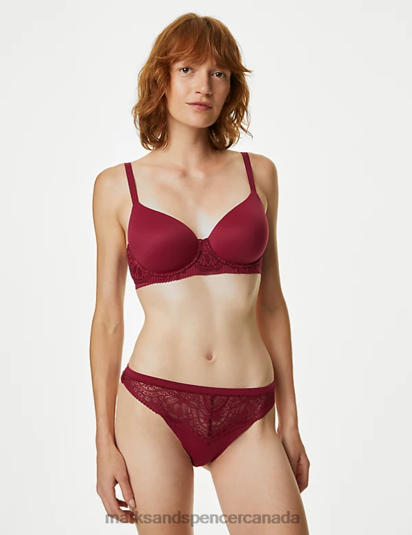 Marks and Spencer Canada - Unisex Dark Raspberry Lingerie Marks & Spencer 3pk Body Soft Lace Thongs 20VTD4255