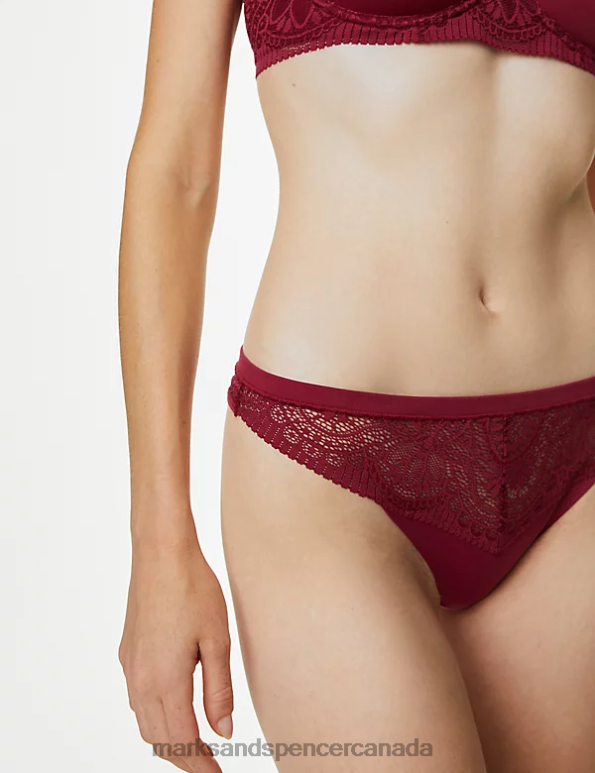 Marks and Spencer Canada - Unisex Dark Raspberry Lingerie Marks & Spencer 3pk Body Soft Lace Thongs 20VTD4255
