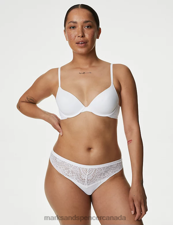Unisex White Lingerie Marks & Spencer 3pk Body Soft Lace Thongs 20VTD4254 - Marks and Spencer outlet