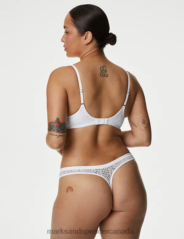 Unisex White Lingerie Marks & Spencer 3pk Body Soft Lace Thongs 20VTD4254 - Marks and Spencer outlet