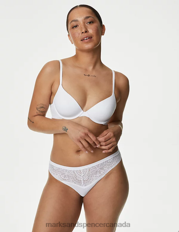 Unisex White Lingerie Marks & Spencer 3pk Body Soft Lace Thongs 20VTD4254 - Marks and Spencer outlet