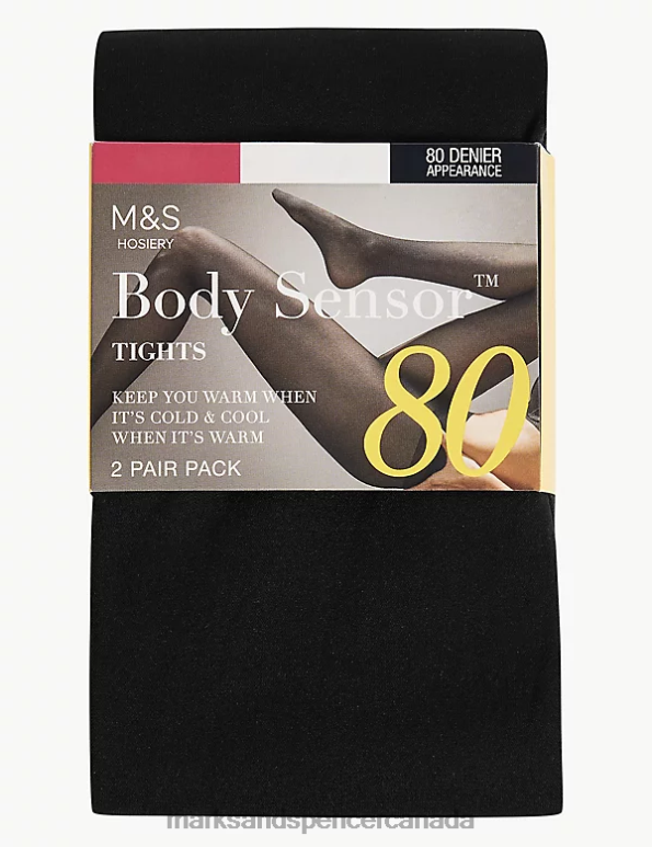 Unisex Black Lingerie Marks & Spencer 2pk 80 Denier Body Sensor Tights 20VTD4622 - Marks and Spencer outlet