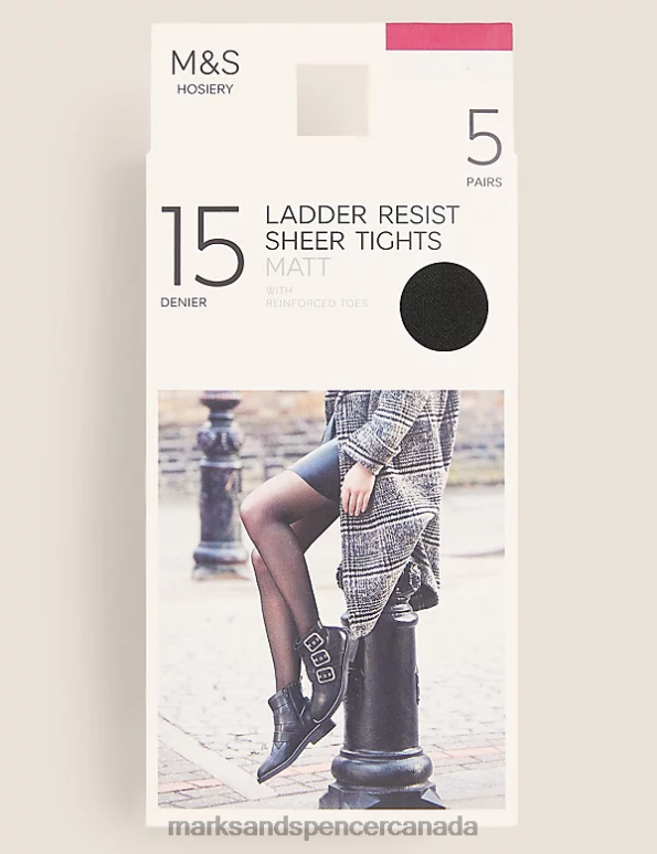 Unisex Black Lingerie Marks & Spencer 5pk 15 Denier Ladder Resist Matt Tights 20VTD4409 - Marks and Spencer outlet