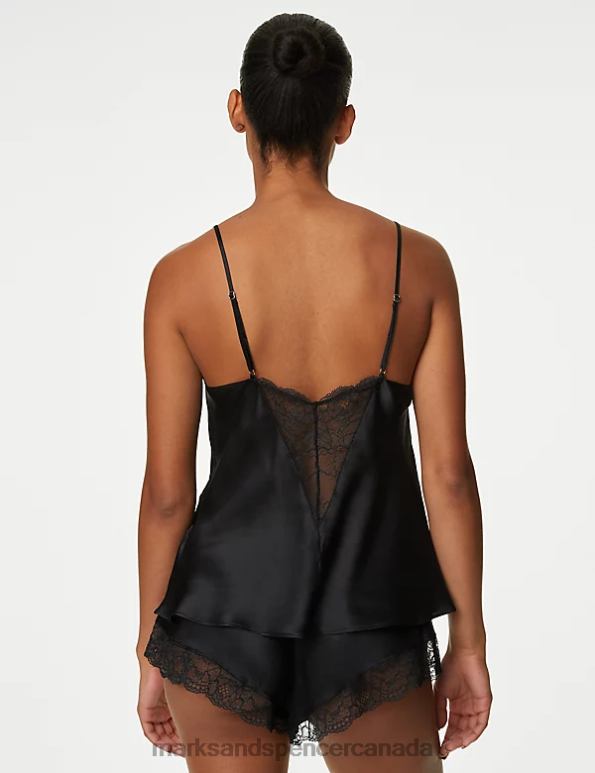 Marks and Spencer near me - Unisex Black Lingerie Marks & Spencer Silk & Lace Trim Camisole 20VTD3571