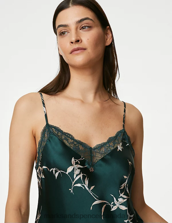 Unisex Green Mix Lingerie Marks & Spencer Cassia Silk & Lace Cami 20VTD3705 - Marks and Spencer online