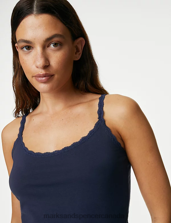 Unisex Navy Mix Lingerie Marks & Spencer 3pk Cotton Rich Lace Trim Vests 20VTD3744 - Marks and Spencer Canada locations