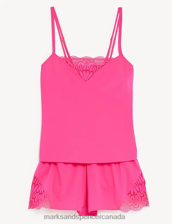 Unisex Rose Pink Lingerie Marks & Spencer Nova Lace Camisole Short Set 20VTD4105 - Marks and Spencer online