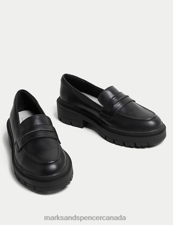 Unisex Black Shoes Marks & Spencer Wide Fit Slip On Flatform Loafers 20VTD1300 - Marks and Spencer online