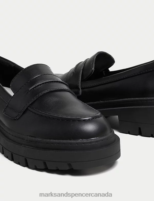 Unisex Black Shoes Marks & Spencer Wide Fit Slip On Flatform Loafers 20VTD1300 - Marks and Spencer online