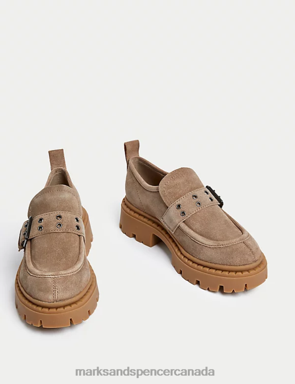 Marks and Spencer Canada - Unisex Light Khaki Shoes Marks & Spencer Suede Buckle Chunky Loafers 20VTD1925