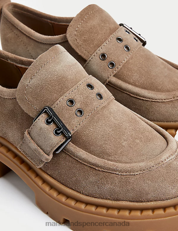 Marks and Spencer Canada - Unisex Light Khaki Shoes Marks & Spencer Suede Buckle Chunky Loafers 20VTD1925