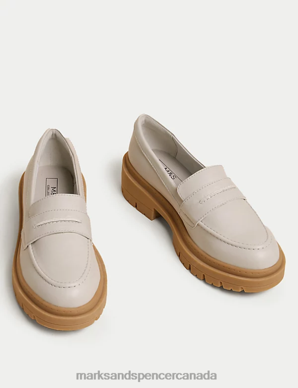 Unisex White Mix Shoes Marks & Spencer Wide Fit Slip On Flatform Loafers 20VTD1638 - Marks and Spencer outlet