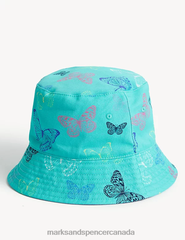 Marks and Spencer sale - Kids Bright Aqua Accessories Marks & Spencer Pure Cotton Butterfly Sun Hat 20VTD8500