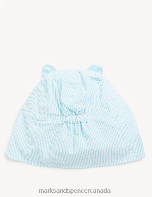 Marks and Spencer near me - Kids Bright Aqua Accessories Marks & Spencer Pure Cotton Striped Sun Hat 20VTD8479