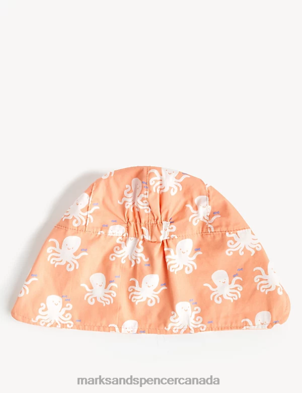 Marks and Spencer Canada - Kids Coral Accessories Marks & Spencer Pure Cotton Octopus Print Sun Hat 20VTD8528