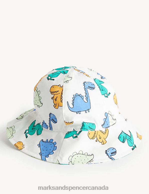 Marks and Spencer Canada - Kids White Accessories Marks & Spencer Pure Cotton Dinosaur Sun Hat 20VTD8261