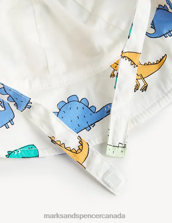 Marks and Spencer Canada - Kids White Accessories Marks & Spencer Pure Cotton Dinosaur Sun Hat 20VTD8261