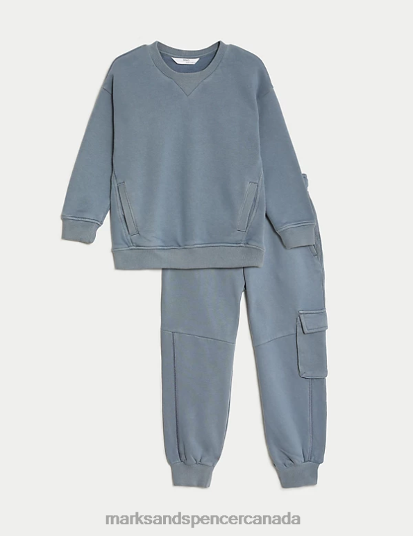 Kids Blue Clothing Marks & Spencer 2pc Cotton Rich Sweatshirt & Joggers Outfit 20VTD7812 - Marks and Spencer online