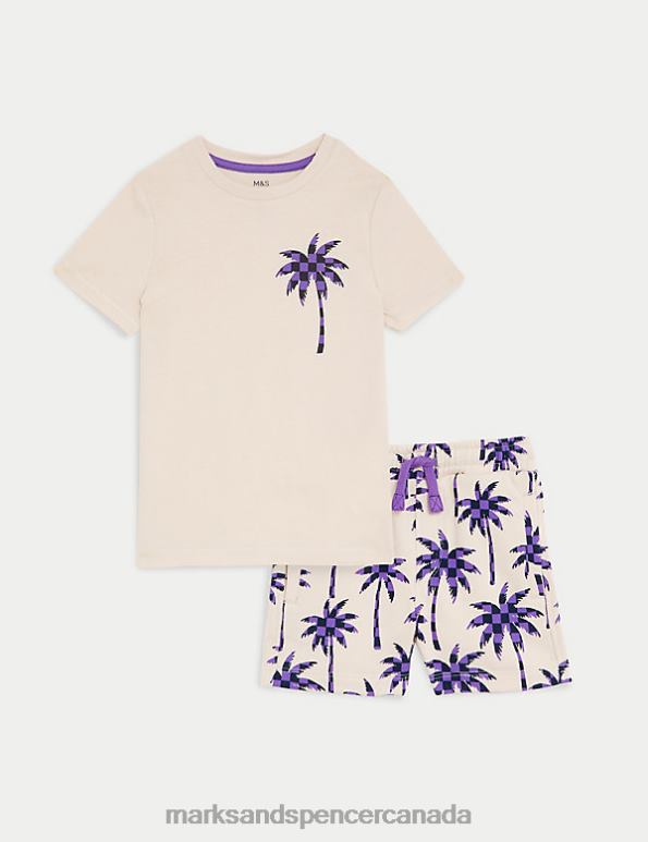 Kids Cream Mix Clothing Marks & Spencer 2pc Pure Cotton Palm Tree Outfit 20VTD7987 - Marks and Spencer outlet