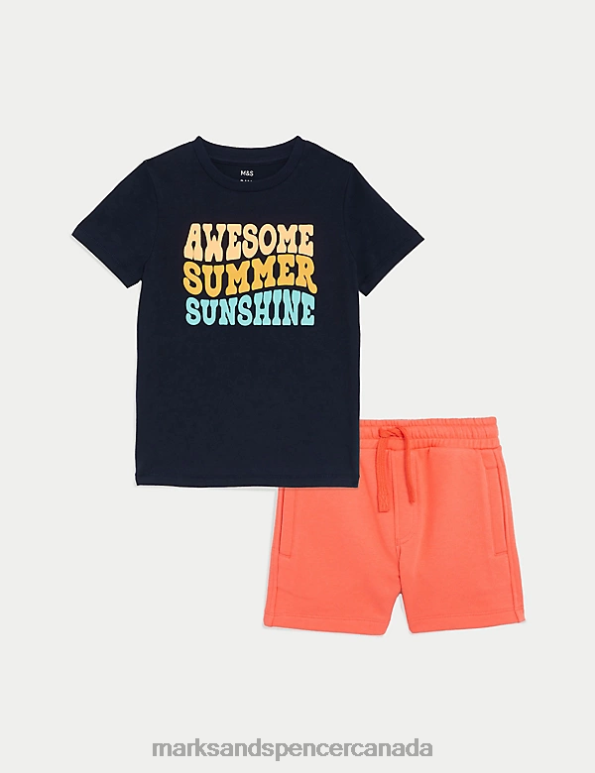 Kids Multi Clothing Marks & Spencer 2pc Cotton Rich Slogan Top & Bottom Outfit 20VTD8260 - Marks and Spencer online