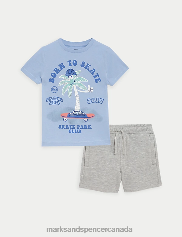 Kids Multi Clothing Marks & Spencer 2pc Pure Cotton Born To Skate Outfit 20VTD8263 - Marks and Spencer Canada locations