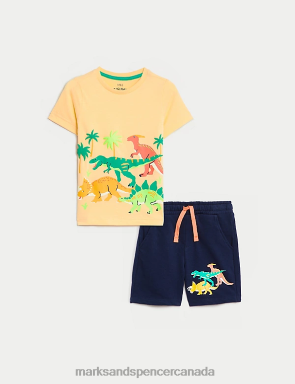 Marks and Spencer sale - Kids Multi Clothing Marks & Spencer 2pc Pure Cotton Dinosaur Top & Bottom Outfit 20VTD8141