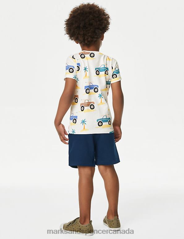 Marks and Spencer Canada - Kids Multi Clothing Marks & Spencer Pure Cotton Beach Truck Top & Bottom Outfit 20VTD8215