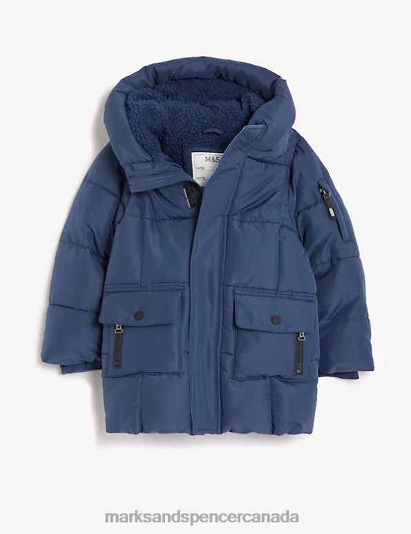 Kids Navy Clothing Marks & Spencer Stormwear Hooded Longline Padded Coat 20VTD7927 - Marks and Spencer Canada locations
