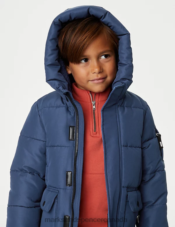 Kids Navy Clothing Marks & Spencer Stormwear Hooded Longline Padded Coat 20VTD7927 - Marks and Spencer Canada locations