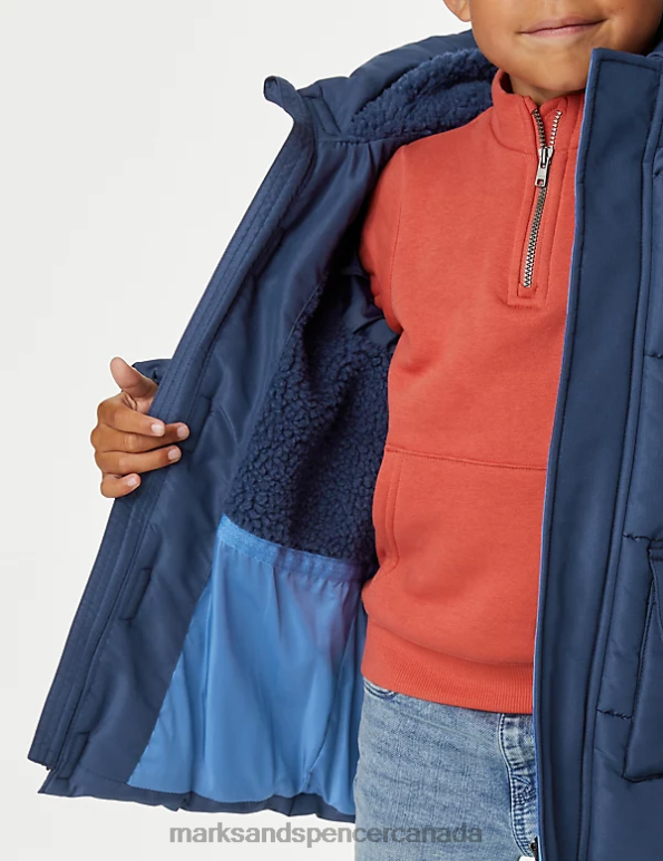 Kids Navy Clothing Marks & Spencer Stormwear Hooded Longline Padded Coat 20VTD7927 - Marks and Spencer Canada locations