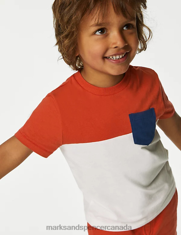 Marks and Spencer Canada - Kids Red Mix Clothing Marks & Spencer 2pc Pure Cotton Red Colourblock Outfit 20VTD8531