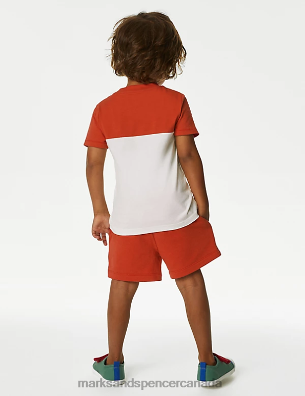 Marks and Spencer Canada - Kids Red Mix Clothing Marks & Spencer 2pc Pure Cotton Red Colourblock Outfit 20VTD8531