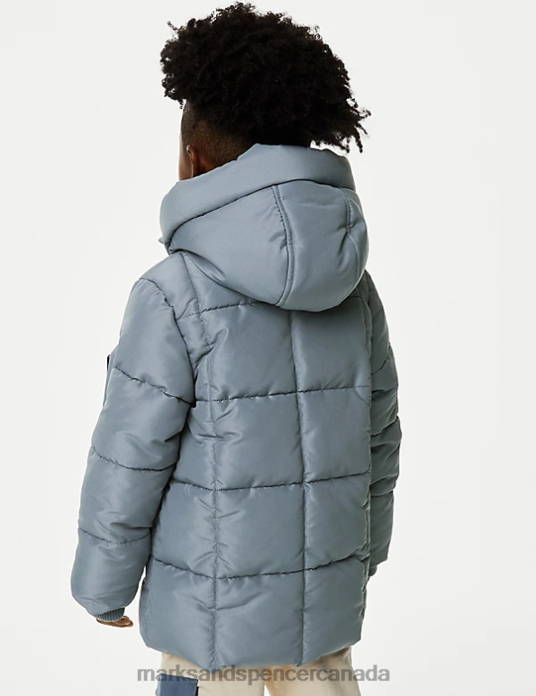 Kids Steel Blue Clothing Marks & Spencer Stormwear Hooded Longline Padded Coat 20VTD8193 - Marks and Spencer outlet