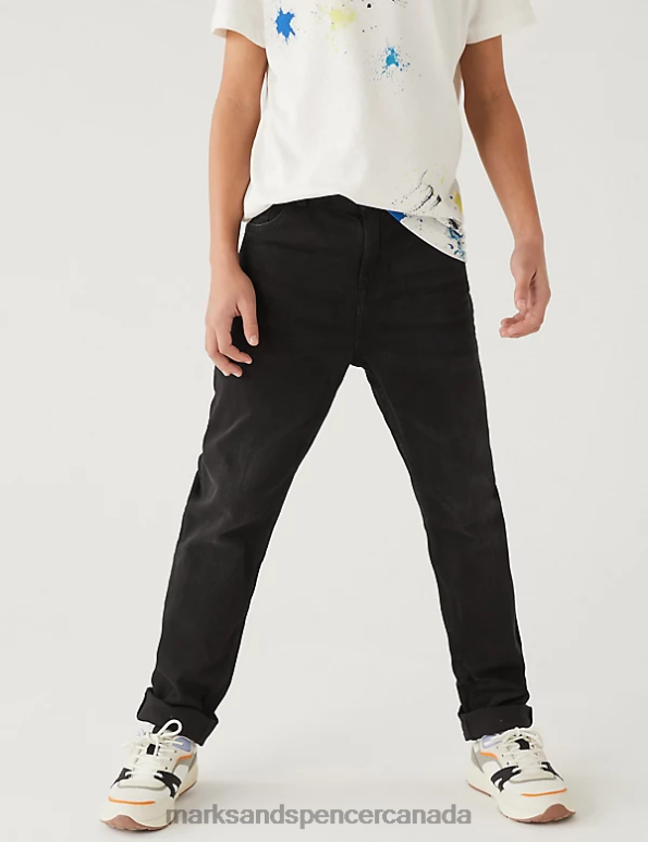 Kids Black Denim Clothing Marks & Spencer The Jones Straight Fit Cotton with Stretch Jeans 20VTD8181 - Marks and Spencer online
