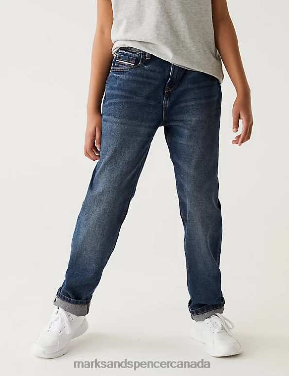 Marks and Spencer near me - Kids Dark Denim Clothing Marks & Spencer Relaxed Pure Cotton Jeans 20VTD8562