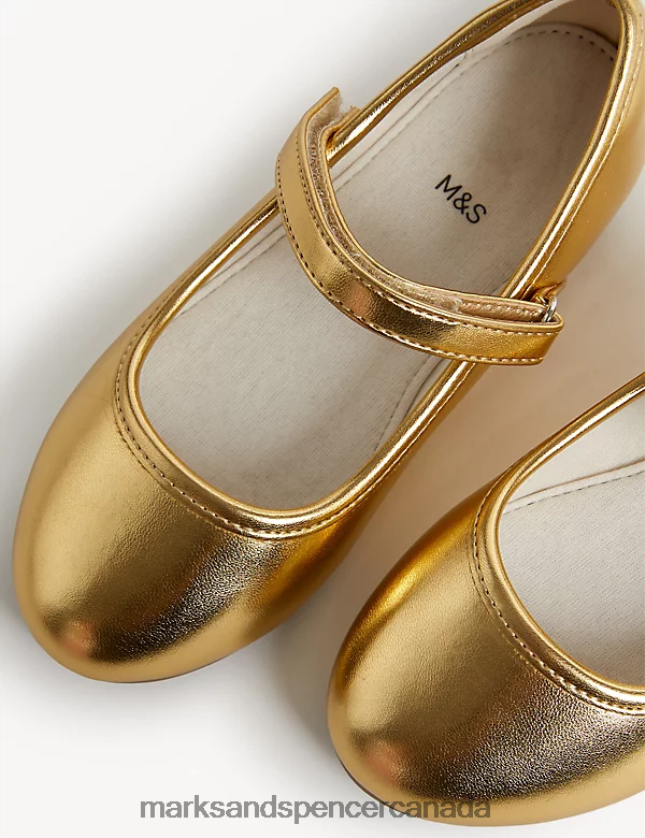 Footwear 20VTD9688 Gold Kids Marks & Spencer Metallic Riptape Mary Jane Shoes - Marks and Spencer outlet