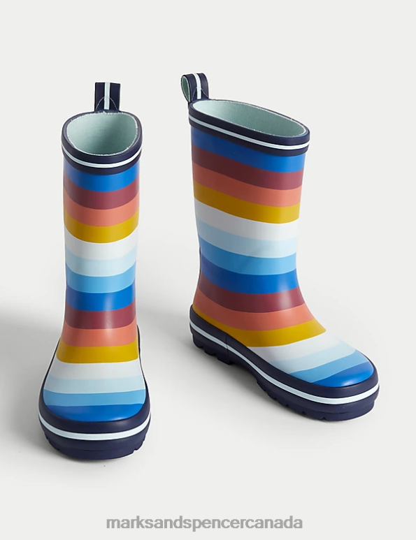 Marks and Spencer sale - Kids Blue Mix Footwear Marks & Spencer Freshfeet Striped Wellies 20VTD8636