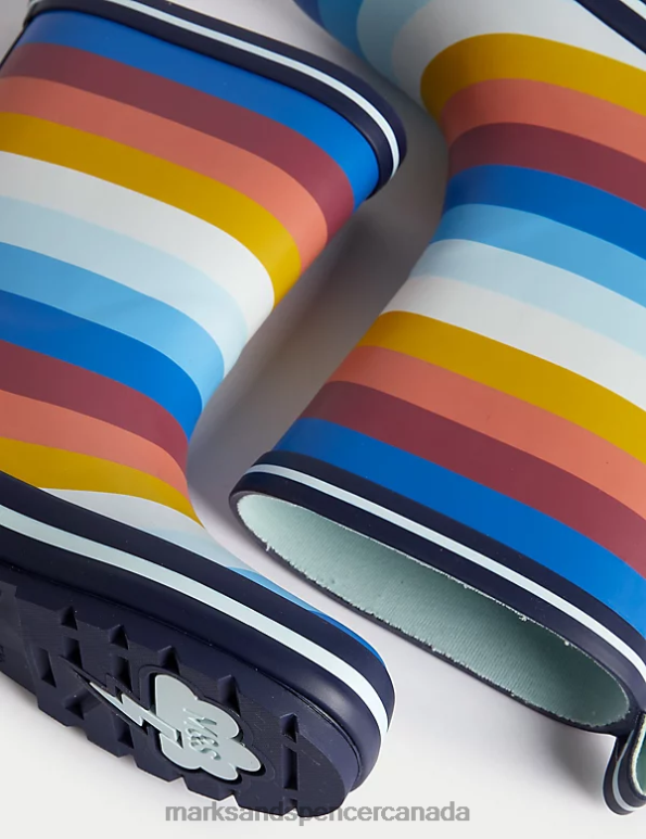 Marks and Spencer sale - Kids Blue Mix Footwear Marks & Spencer Freshfeet Striped Wellies 20VTD8636