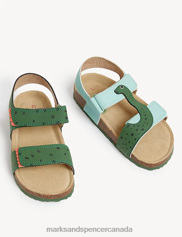 Marks and Spencer Canada - Kids Green Mix Footwear Marks & Spencer Dinosaur Riptape Footbeds Sandals 20VTD8708